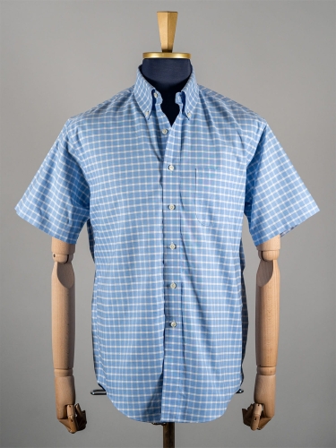 Błękitna koszula w windowpane OCBD z krótkim rękawem Brooks Brothers r. XXL