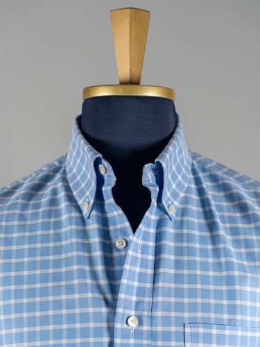 Błękitna koszula w windowpane OCBD z krótkim rękawem Brooks Brothers r. XXL