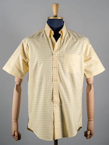 Cytrynowa kraciasta koszula OCBD z krótkim rękawem Brooks Brothers r. XXL
