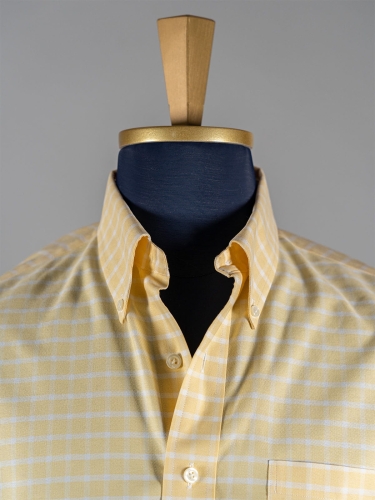 Cytrynowa kraciasta koszula OCBD z krótkim rękawem Brooks Brothers r. XXL