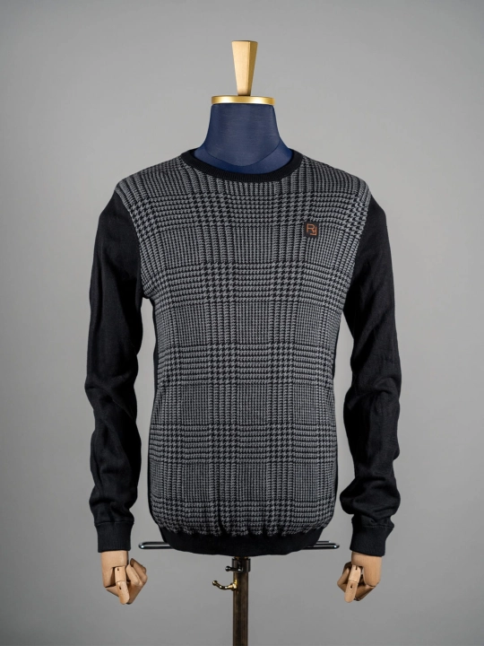 Czarny crewneck z bawełny w pepitkę Refill r. M