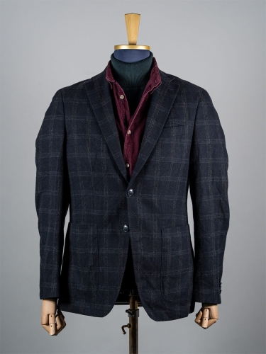 Granatowa fakturowana marynarka w kratę windowpane Mey&Edlich r. 50 Long