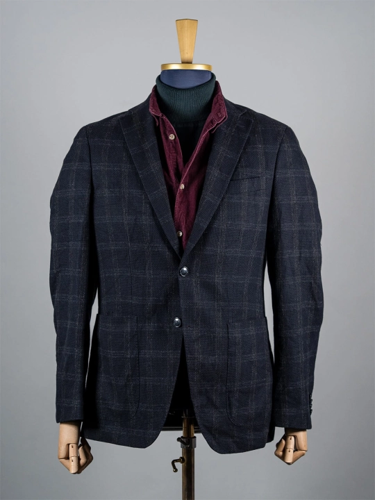 Granatowa fakturowana marynarka w kratę windowpane Mey&Edlich r. 50 Long