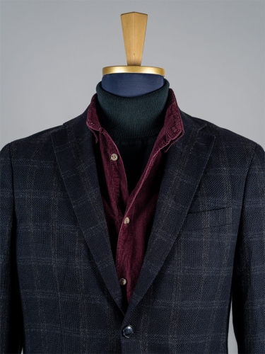 Granatowa fakturowana marynarka w kratę windowpane Mey&Edlich r. 50 Long