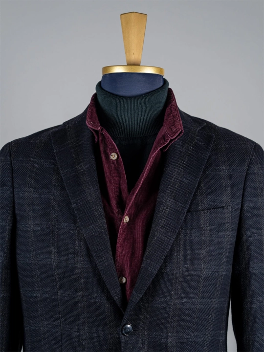 Granatowa fakturowana marynarka w kratę windowpane Mey&Edlich r. 50 Long