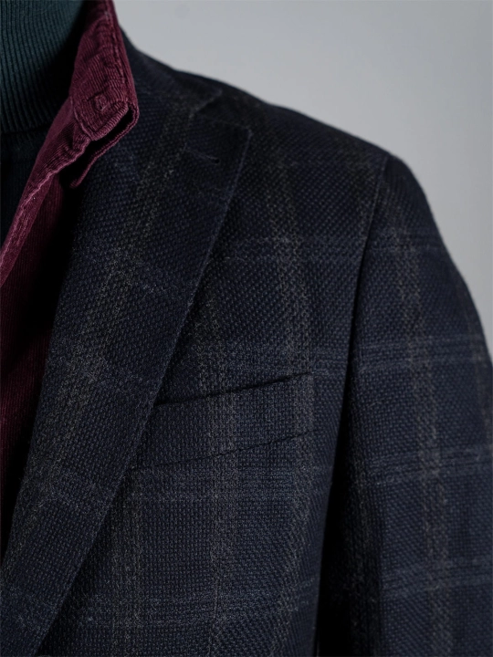 Granatowa fakturowana marynarka w kratę windowpane Mey&Edlich r. 50 Long