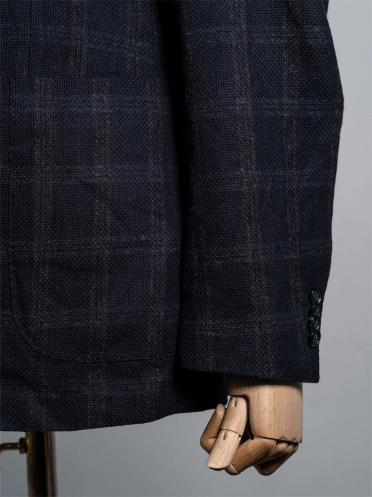 Granatowa fakturowana marynarka w kratę windowpane Mey&Edlich r. 50 Long