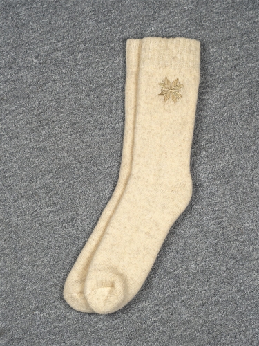 Grube kremowe wełniane skarpety ze śnieżynką