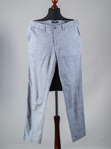 Gardeur bawełniano-lniane błękitne chino w kratkę PoW 33/34