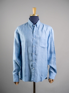 J.Crew błękitna lniana koszula męska button down z kieszonką r. L long