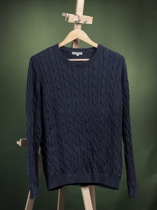 Jean Paul gruby bawełniany warkoczowy męski sweter w kolorze granatowym r. XL