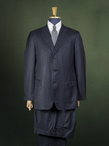 Ermenegildo Zegna granatowy garnitur męski na trzy guziki w brązowy prążek r. 56 long