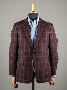 Bytom bordowa wełniano-bawełniana marynarka męska w kratę r. 176/112