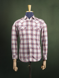 Levi Strauss beżowa koszula westernowa w wyraźną czerwono-niebieską kratę r. S