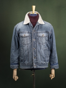 Go West niebieska denimowa kurtka męska sherpa w stylu rugged r. L Short