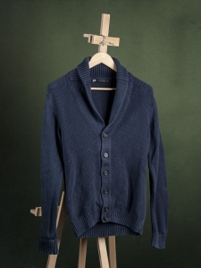 WE Fashion granatowy męski kardigan z kołnierzem szalowym i wyraźną fakturą r. S