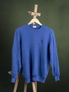 U.S. Polo Assn. niebieski sweter męski z kraciastym splotem r. L