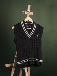 Polo Ralph Lauren czarna męska kamizelka swetrowa z emblematem r. XS