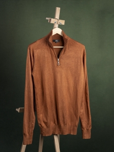 Jeff Banks brązowy sweter męski troyer z suwakiem i stójką r. L