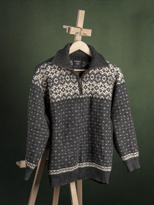 Cliff grafitowy męski sweter z suwakiem w norweski motyw r. S