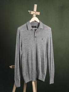 Allsaints szary męski sweter polo z naszywką r. S Long