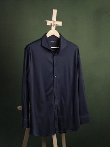 Desoto granatowa męska koszula dzianinowa z kołnierzem włoskim r. 43