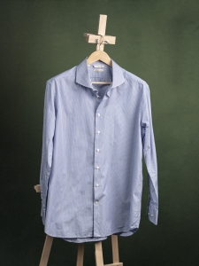 Suitsupply niebieska męska koszula w prążek z kołnierzem włoskim r. 45 (XXL)