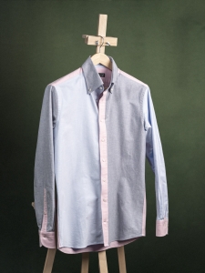 Martin&Moore x Dandycore NOWA niebieska koszula męska Fun Shirt BD z różowymi akcentami r. M