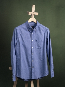 American Eagle niebieska koszula męska BD z kieszonką i naszywką w kształcie orła r. M