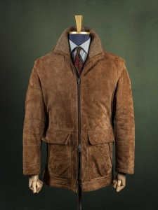 Brązowa zamszowa kurtka męska zapinana na suwak vintage r. XL