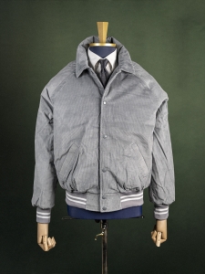 Trimark szara sztruksowa męska kurtka bomberka college z białymi akcentami r. M