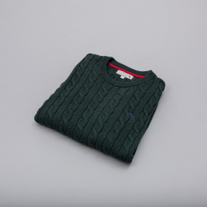 Jack Russell zielony sweter męski warkoczowy crewneck r. M