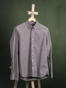 Cottonfield beżowa koszula męska BD w czerwono granatową kratę r. M