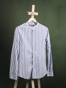 Old Seams biała koszula męska w niebieski prążek ze stójką r. S