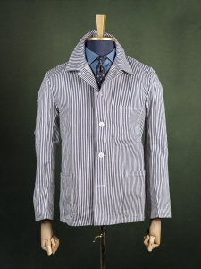 Biały męski overshirt w stylu workwear w granatowy prążek r. L
