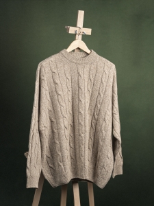 Canda beżowy sweter męski vintage warkoczowy crewneck r. XXXL