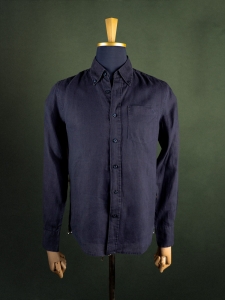 Cotton&Silk granatowa lniana koszula męska BD z kieszonką r. L