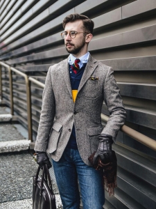 Massimo Dutti brązowa tweedowa męska marynarka hacking jacket  r. 52